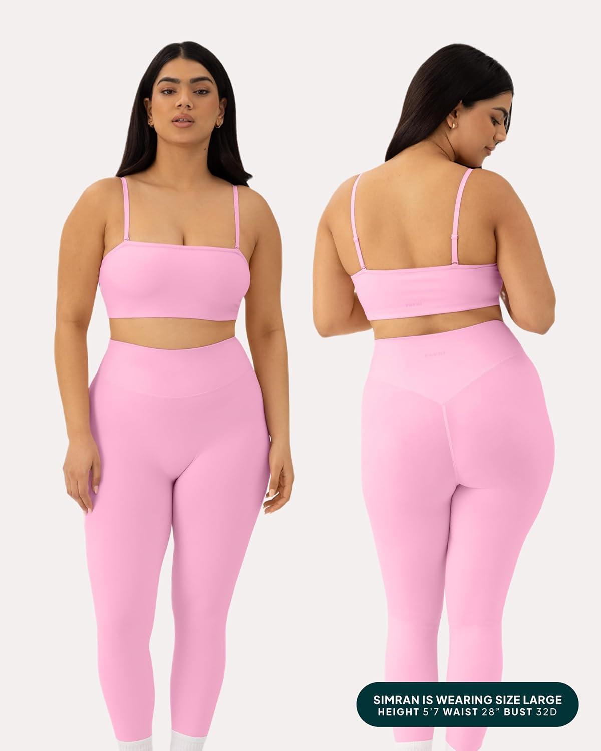 imagePAVOI ACTIVE Sports Bandeau Bras for Women Padded Low Support Workout Yoga Bandeau Bra with Convertible Straps FlexFlowBubblegum