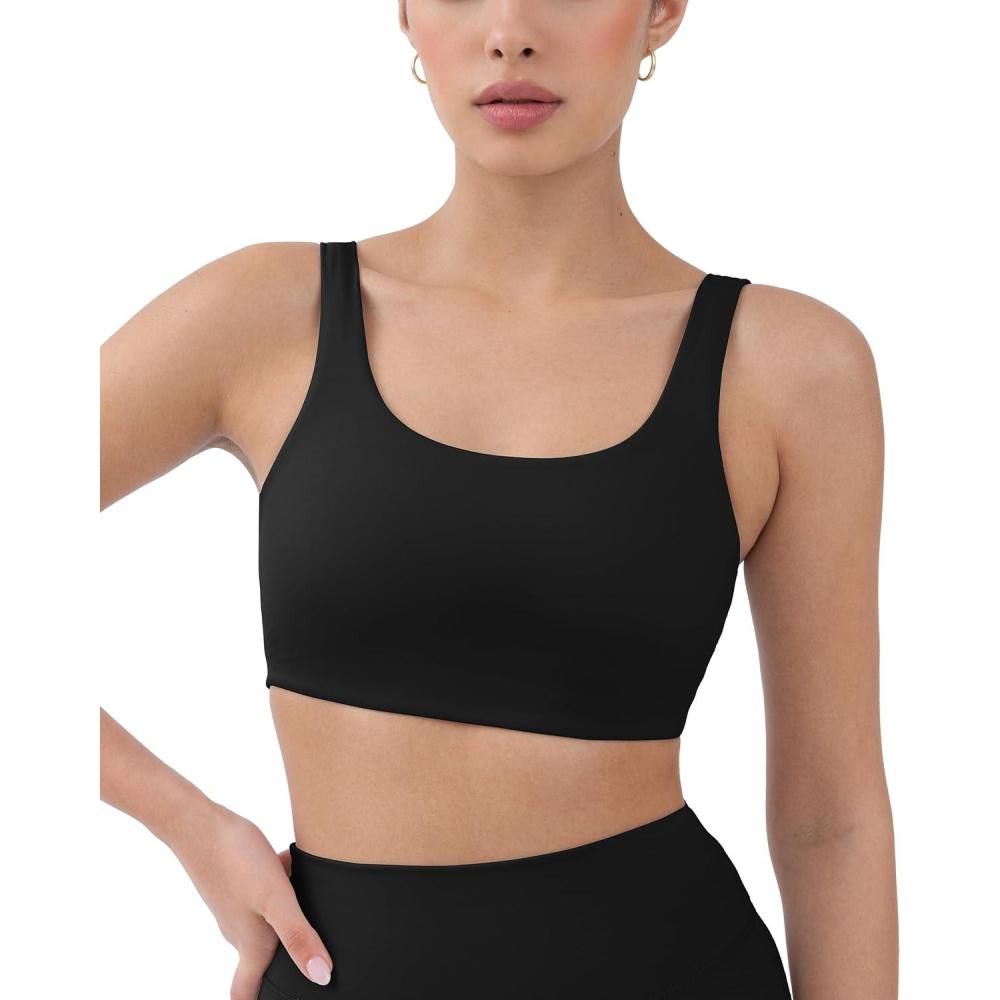 imagePAVOI ACTIVE Buttery Soft Sports Bras for Women  High Support Low Scoop Neck U Back Padded Yoga Gym Workout Bra  FlexFlowBlack