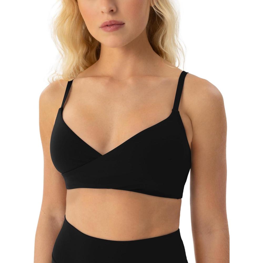 imagePAVOI ACTIVE CrossOver Sports Bra for Women  Low Support Adjustable Cami Straps Cross Front Workout Yoga Bras  FlexFlowBlack