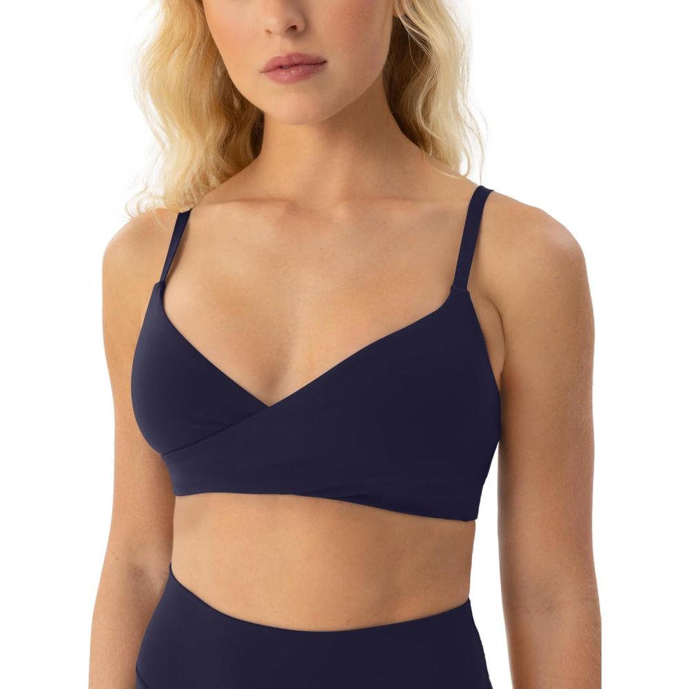 imagePAVOI ACTIVE CrossOver Sports Bra for Women  Low Support Adjustable Cami Straps Cross Front Workout Yoga Bras  FlexFlowTwilight
