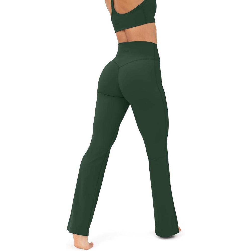 imagePAVOI ACTIVE High Waisted Flare Leggings for Women  Buttery Soft Bell Bottom Workout Flared Wide Leg Yoga Pants  FlexFlowPine Green