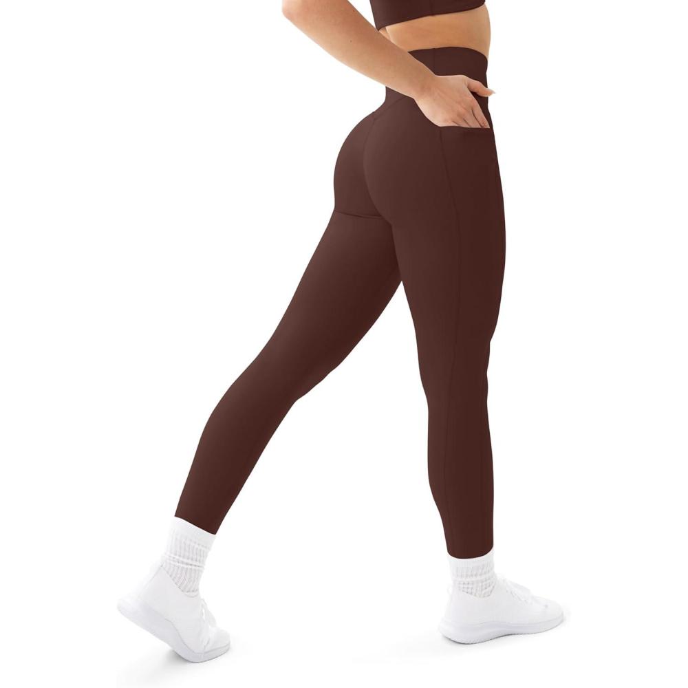 imagePAVOI ACTIVE Leggings with Pockets  Compressive High Waisted Butt Sculpting Womens Full Length Workout Pants  HiPerformCocoa