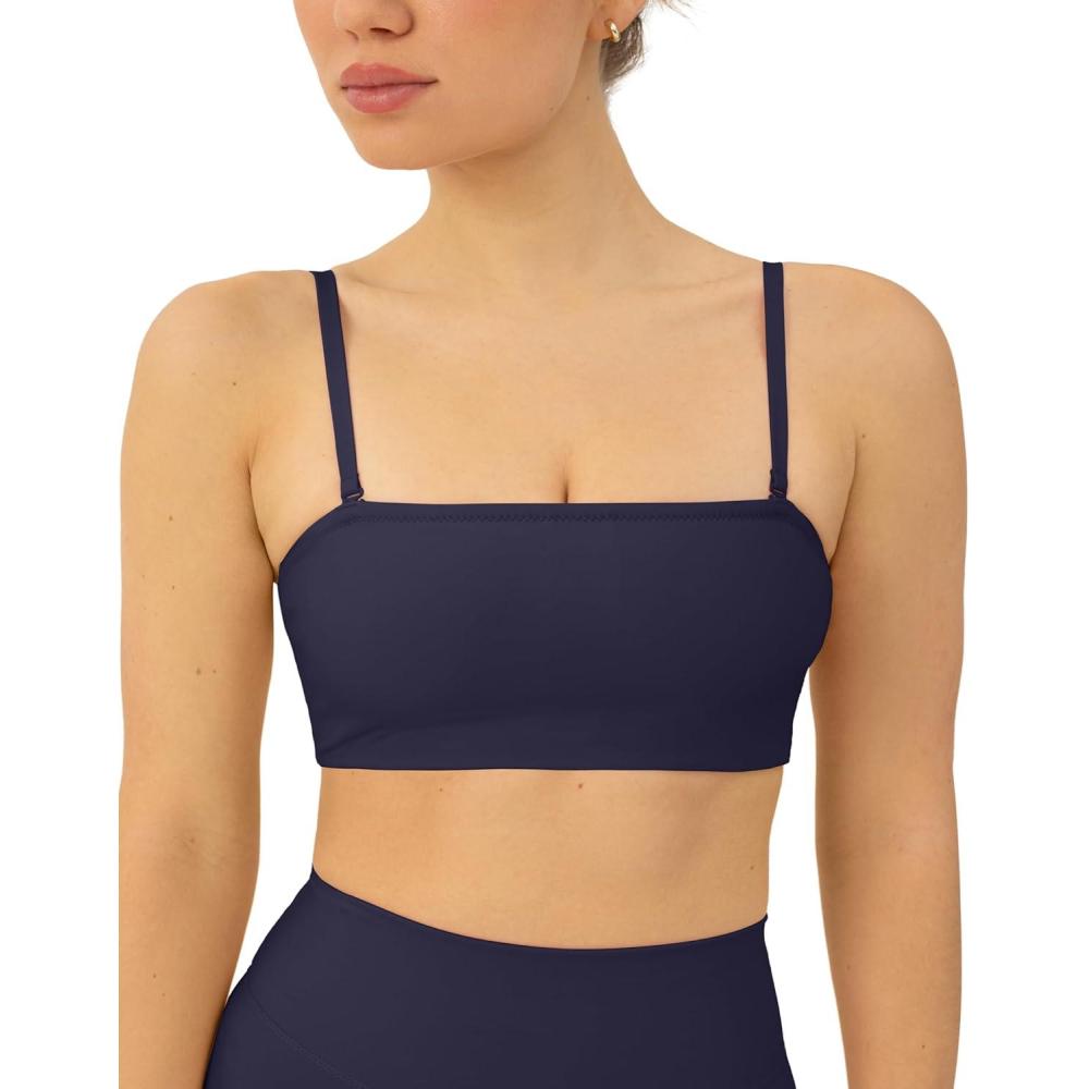 imagePAVOI ACTIVE Sports Bandeau Bras for Women  Padded Low Support Workout Yoga Bandeau Bra with Convertible Straps  FlexFlowTwilight