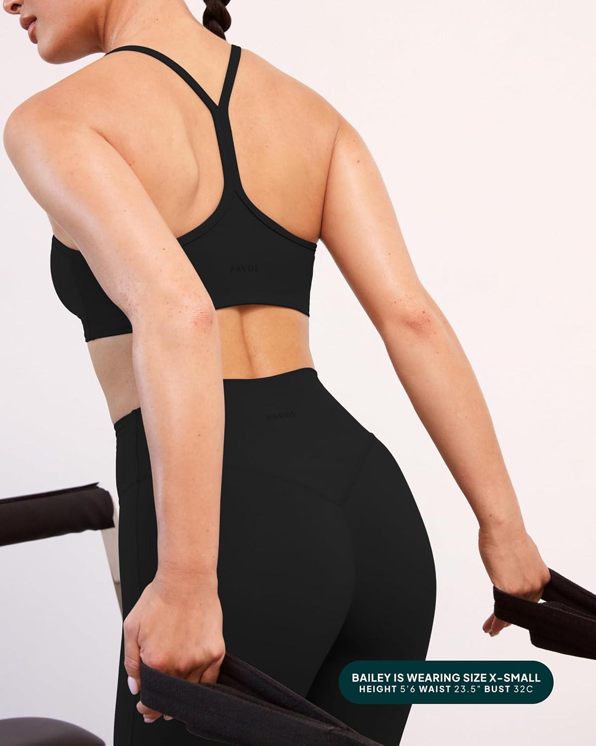imagePAVOI ACTIVE Yoga Racerback Bras for Women Buttery Soft Low Support Scoop Neck YBack Thin Strap Sports Bra FlexFlowBlack