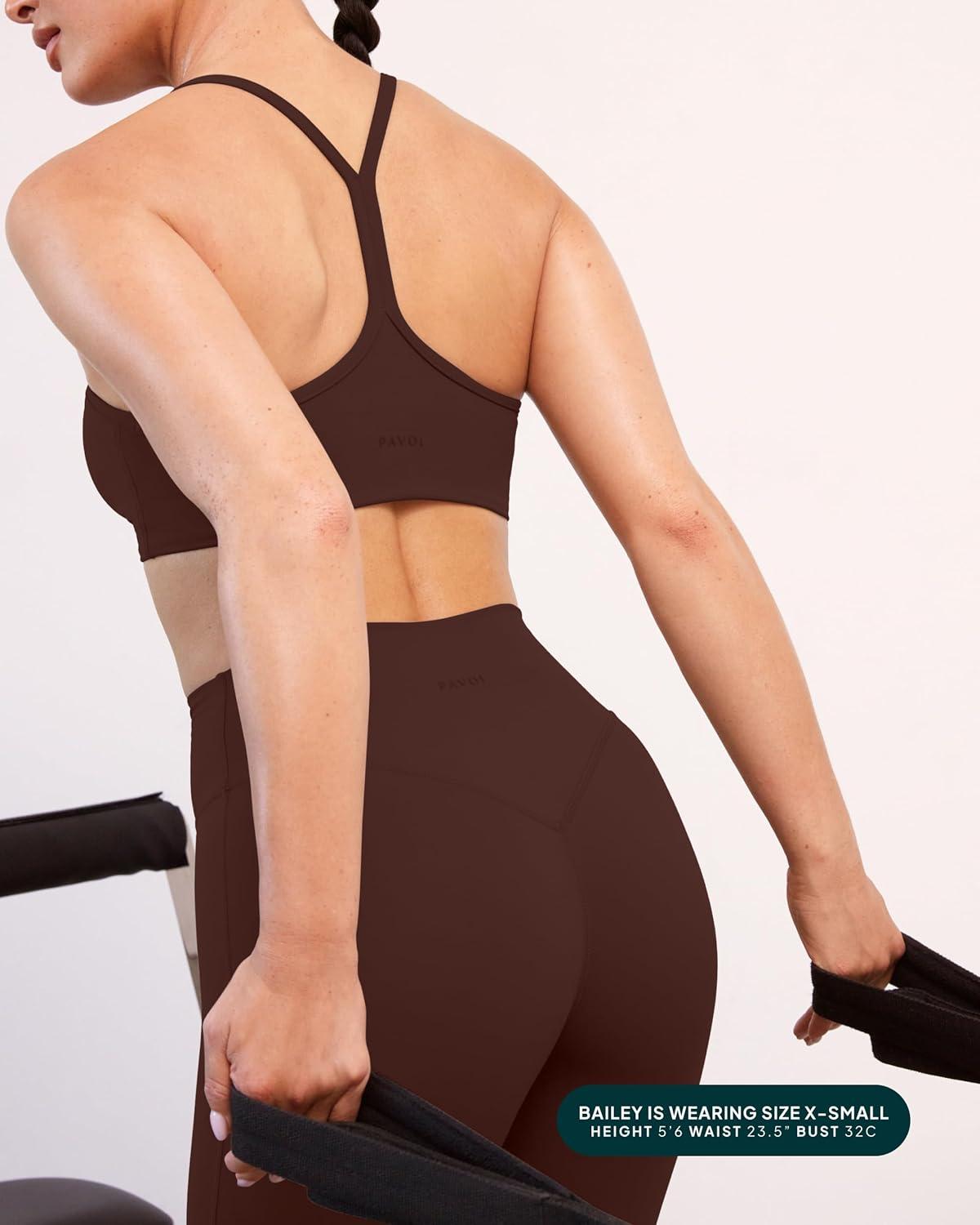 imagePAVOI ACTIVE Yoga Racerback Bras for Women Buttery Soft Low Support Scoop Neck YBack Thin Strap Sports Bra FlexFlowCocoa