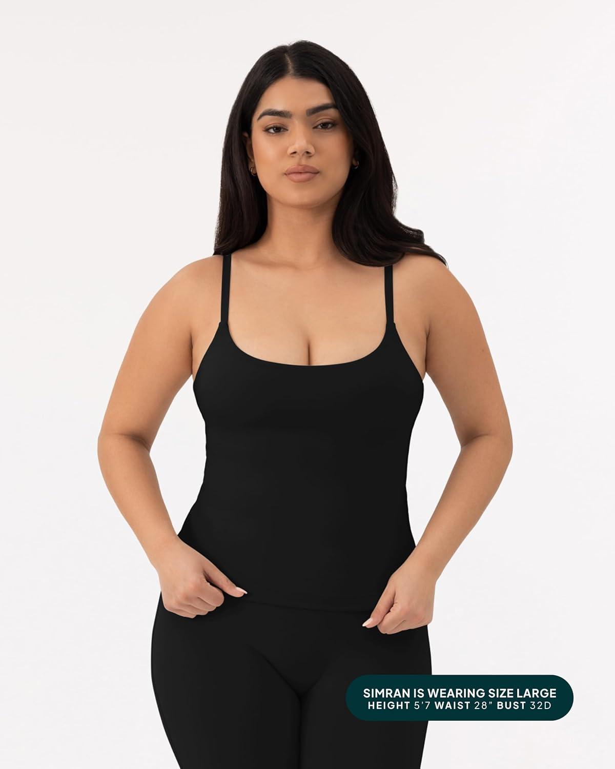 imagePAVOI ACTIVE Yoga Tank Top with Built in Bra for Women Medium Support Shelf Bra Soft Workout Camisole Tops FlexFlowBlack