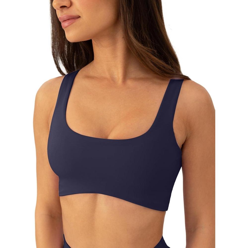 imagePAVOI ACTIVE Curve Hem Scoop Neck Sports Bra for Women  Medium Support Buttery Soft Low Cut Workout Yoga Bras  FlexFlowTwilight