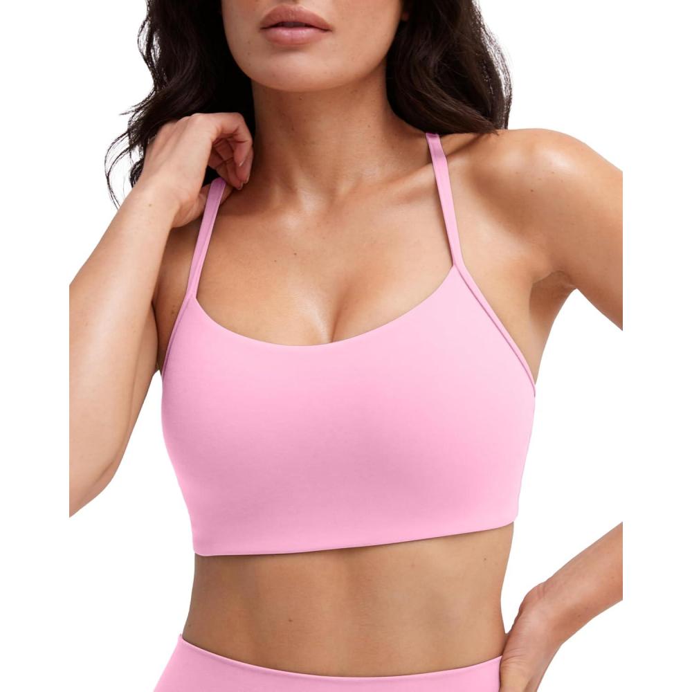 imagePAVOI ACTIVE Yoga Racerback Bras for Women  Buttery Soft Low Support Scoop Neck YBack Thin Strap Sports Bra  FlexFlowBubblegum