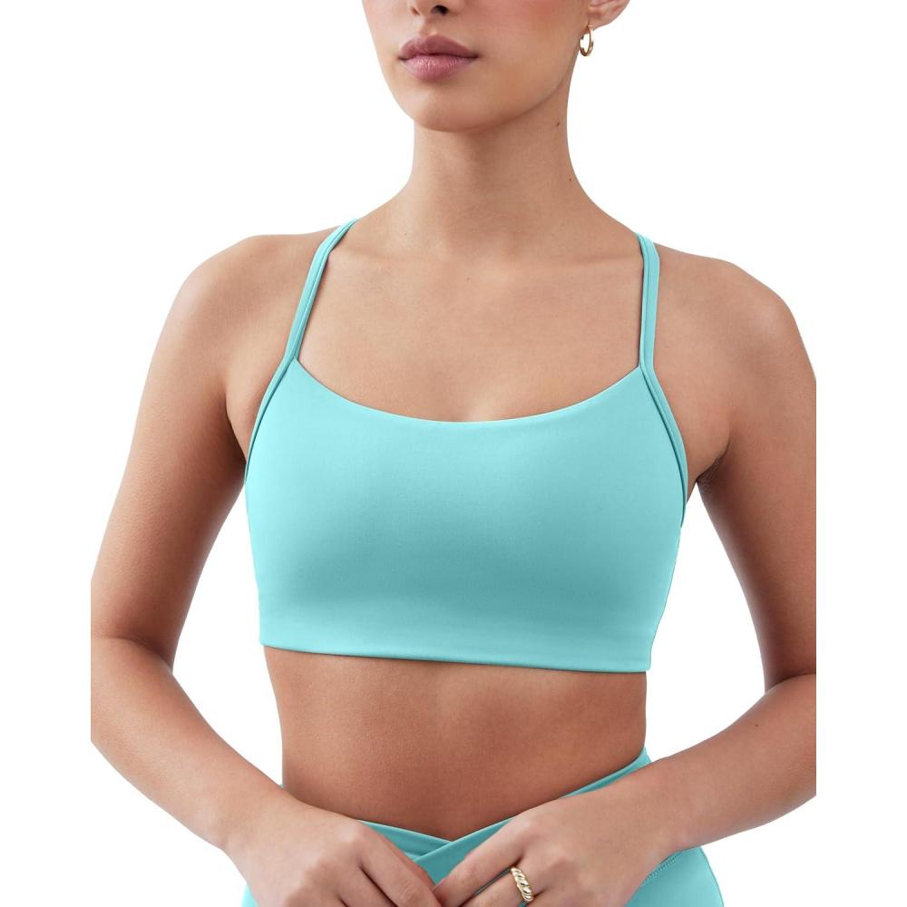 imagePAVOI ACTIVE Yoga Racerback Bras for Women  Buttery Soft Low Support Scoop Neck YBack Thin Strap Sports Bra  FlexFlowCarribean Sea