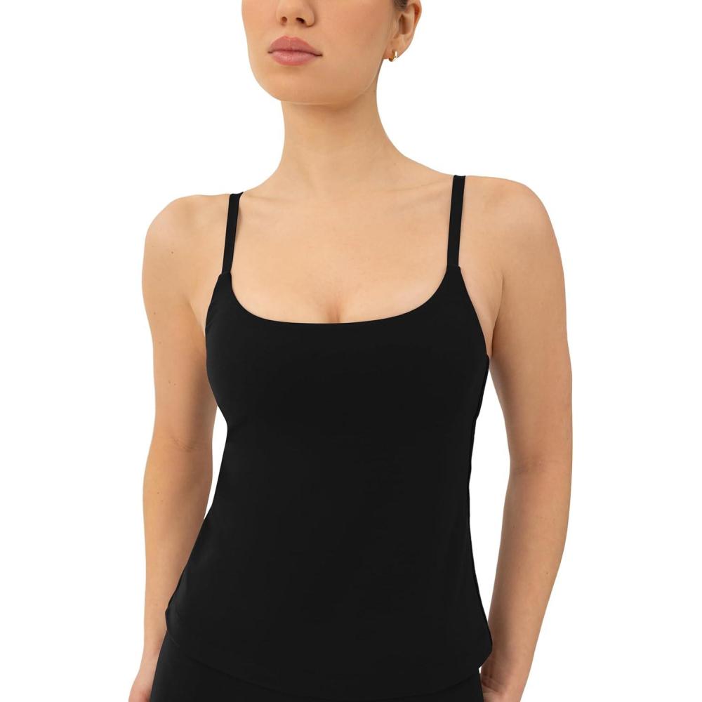 imagePAVOI ACTIVE Yoga Tank Top with Built in Bra for Women  Medium Support Shelf Bra Soft Workout Camisole Tops  FlexFlowBlack