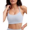 PAVOI ACTIVE Yoga Racerback Bras for Women – Buttery Soft Low Support Scoop Neck Y-Back Thin Strap Sports Bra – FlexFlow(Silver)