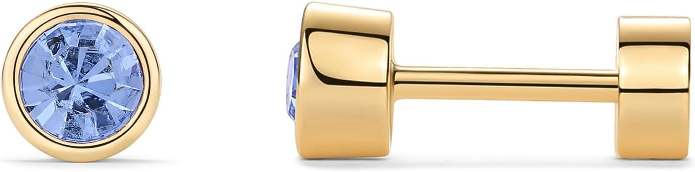 imagePAVOI 14K Gold Plated 925 Sterling Silver Post Colored Cubic Zirconia Flatback Earrings for Women Small Cartilage Stud Earring Helix Piercing JewelryBlue