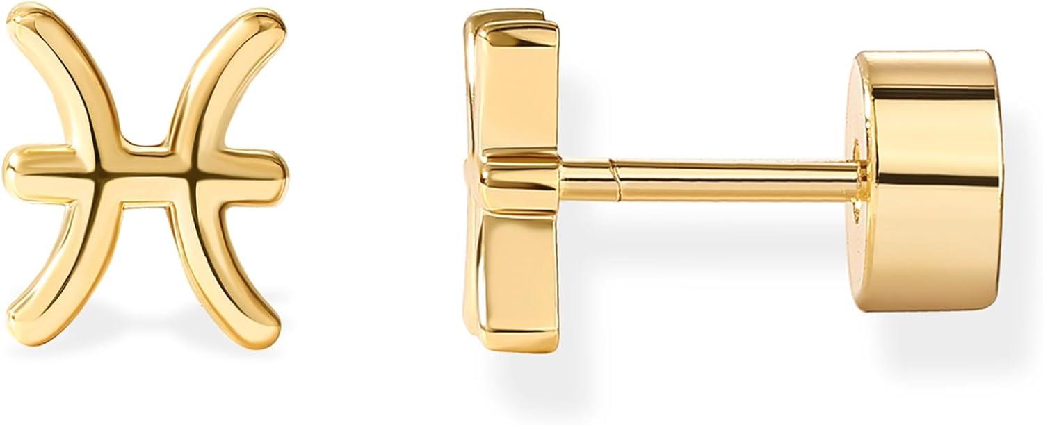 imagePAVOI 14K Gold Plated 925 Sterling Silver Posts Zodiac Sign Flat Back Earring Studs Birthday Gift for Women Astrology Earring PairPisces