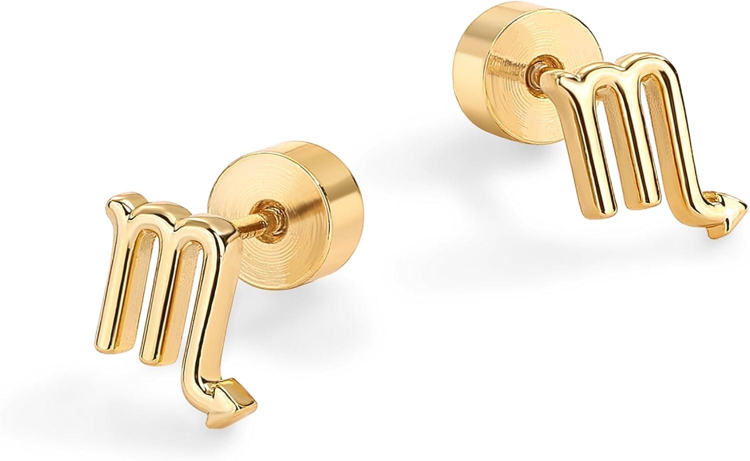 imagePAVOI 14K Gold Plated 925 Sterling Silver Posts Zodiac Sign Flat Back Earring Studs Birthday Gift for Women Astrology Earring PairScorpio