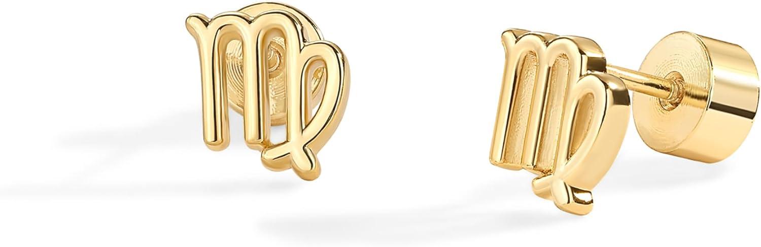 imagePAVOI 14K Gold Plated 925 Sterling Silver Posts Zodiac Sign Flat Back Earring Studs Birthday Gift for Women Astrology Earring PairVirgo