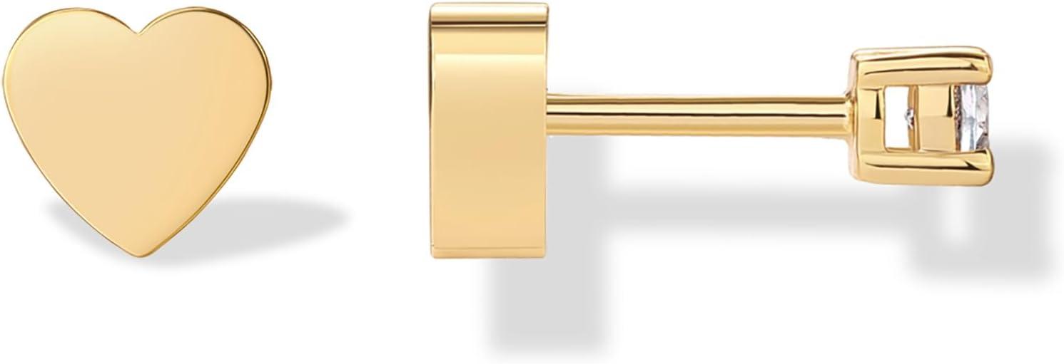 imagePAVOI 14K Gold Plated Double Sided Star and Heart Flat Back Stud Earrings for Women with Cubic Zirconia Celestial Earring Screw Back PairHeart