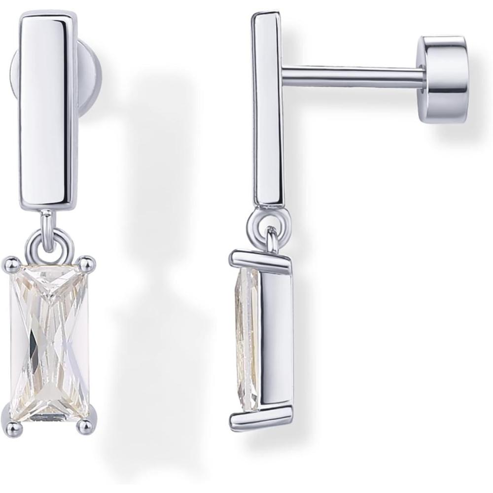 imagePAVOI 14K Gold Plated 925 Sterling Silver Posts Mini Bar Drop Dangle Flatback Earrings for Women  Dainty Helix Cartilage Piercing Jewelry  Baguette Bezel Marquise Pearl Cubic Zirconia Screwback Stud EarringsBaguette