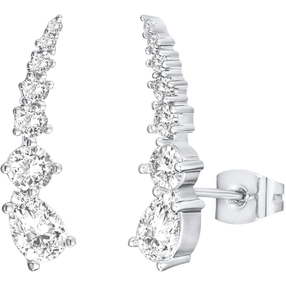 imagePAVOI 14K Gold Plated Cubic Zirconia Ear Crawler Stud Earrings for Women  Faux Diamond Arrow Climber Fashion Earrings  Trendy Earscape Statement JewelryWhite Gold