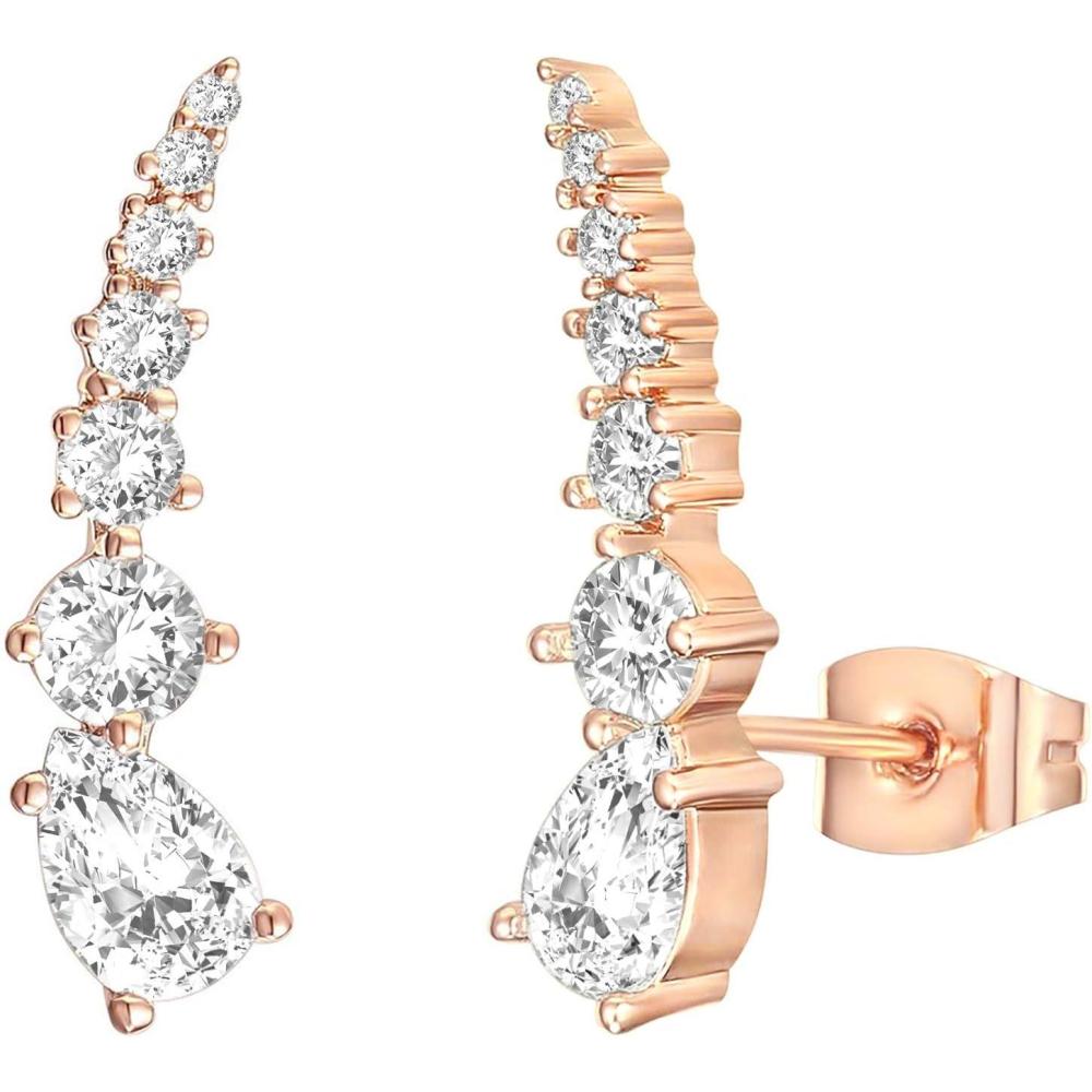 imagePAVOI 14K Gold Plated Cubic Zirconia Ear Crawler Stud Earrings for Women  Faux Diamond Arrow Climber Fashion Earrings  Trendy Earscape Statement JewelryRose Gold