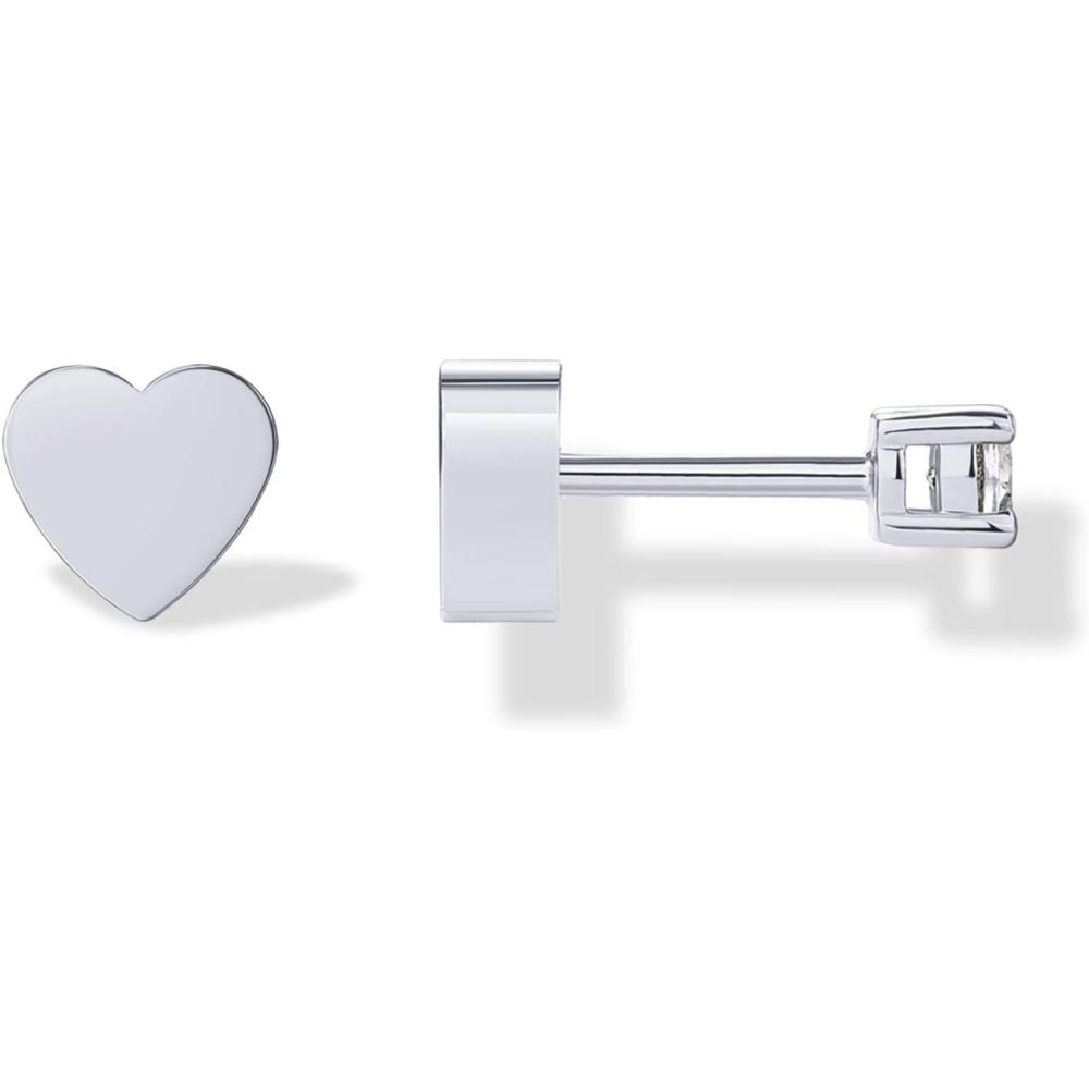 imagePAVOI 14K Gold Plated Double Sided Star and Heart Flat Back Stud Earrings for Women with Cubic Zirconia  Celestial Earring Screw Back PairHeart