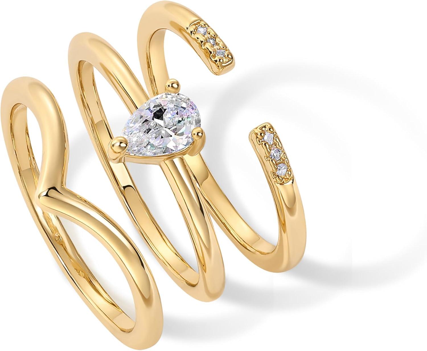 imagePAVOI 14K Gold Plated Stacking Rings for Women Classy Design with Sparkling Cubic Zirconia Crystals ampamp Opal Everyday JewelryYellow Gold