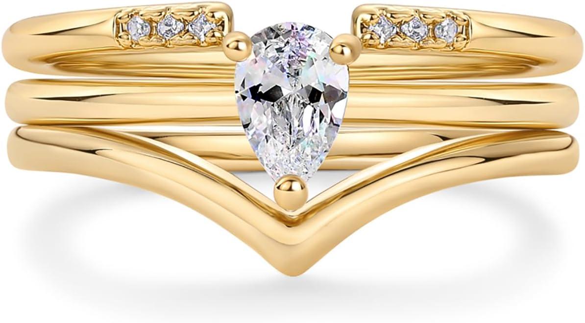 imagePAVOI 14K Gold Plated Stacking Rings for Women Classy Design with Sparkling Cubic Zirconia Crystals ampamp Opal Everyday JewelryYellow Gold