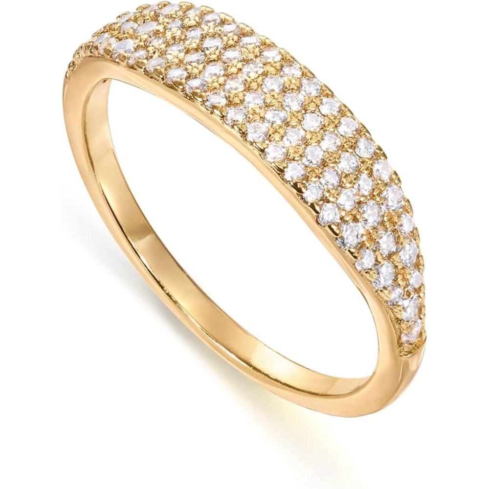 imagePAVOI 14K Gold Plated Slim Signet Ring with Sparkling Cubic Zirconia  Lightweight Dainty Statement Rings for Women  Everyday JewelryYellow Gold