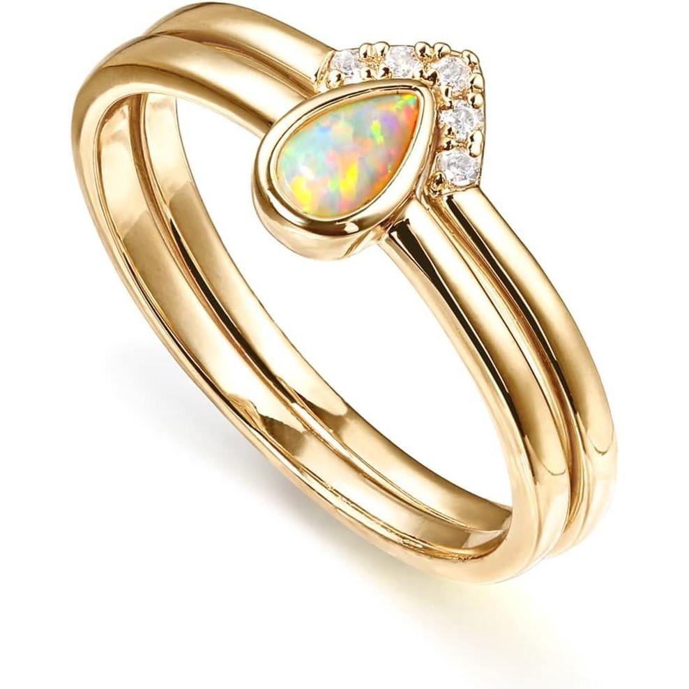 imagePAVOI 14K Gold Plated Stacking Rings for Women  Classy Design with Sparkling Cubic Zirconia Crystals ampamp Opal  Everyday JewelryYellow Gold