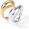 PAVOI 14K Gold Plated Mixed Metal Chunky Two Tone Wavy Dome Rings Pack for Women | Statement Ring Set
