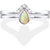 PAVOI 14K Gold Plated Stacking Rings for Women | Classy Design with Sparkling Cubic Zirconia Crystals & Opal | Everyday Jewelry(White Gold)