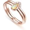 PAVOI 14K Gold Plated Stacking Rings for Women | Classy Design with Sparkling Cubic Zirconia Crystals & Opal | Everyday Jewelry(Rose Gold)