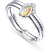 PAVOI 14K Gold Plated Stacking Rings for Women | Classy Design with Sparkling Cubic Zirconia Crystals & Opal | Everyday Jewelry(White Gold)