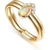 PAVOI 14K Gold Plated Stacking Rings for Women | Classy Design with Sparkling Cubic Zirconia Crystals & Opal | Everyday Jewelry(Yellow Gold)