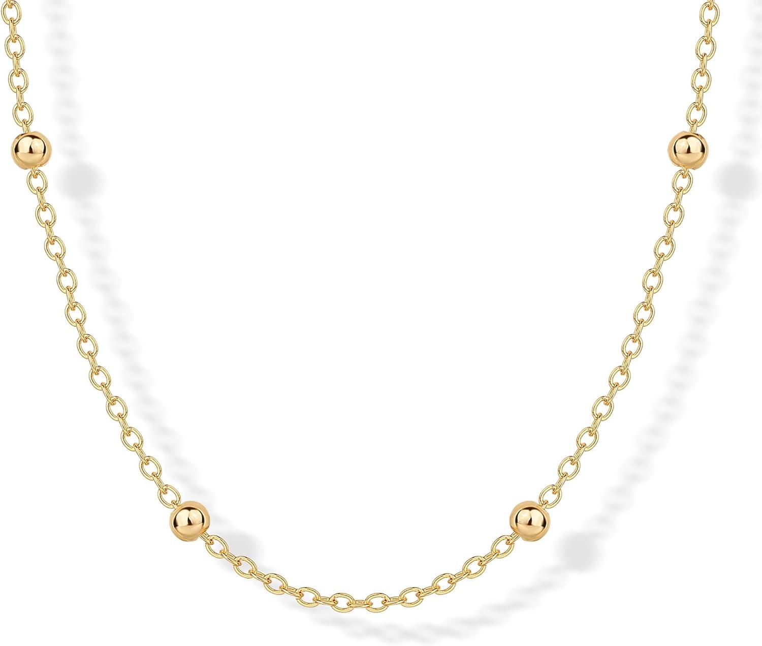 imagePAVOI 14K Gold Plated Small Bead Ball Chain Necklace for Women Adjustable Dainty Gold Beaded Necklace Trendy Choker Chain Layering JewelryBall Station