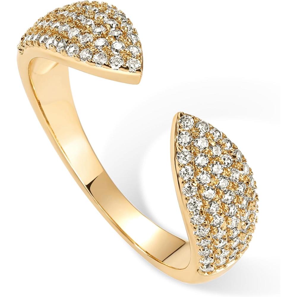 imagePAVOI 14K Gold Plated Cuff Statement Ring for Women  Cubic Zirconia Eternity Bands  Open Stackable Rings for WomenYellow Gold