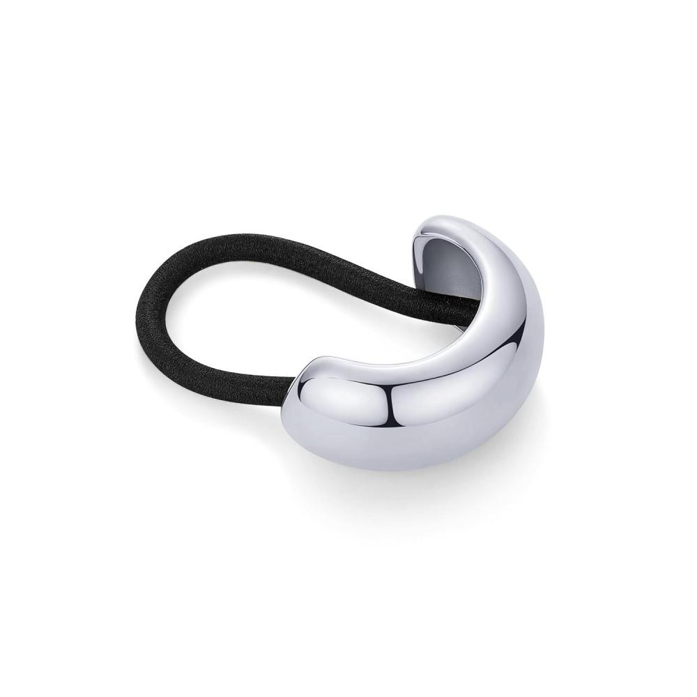 imagePAVOI 14K Yellow Gold Plated Arch Waterproof Chunky Metal Hair Band Ponytail Holders for Women Stainless Steel Statement Cuff Fashion Accessories Stretchy Gold Hair TiesDome White Gold