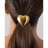 PAVOI 14K Yellow Gold Plated Arch Waterproof Chunky Metal Hair Band Ponytail Holders for Women – Stainless Steel Statement Cuff Fashion Accessories – Stretchy Gold Hair Ties(Heart Yellow Gold)