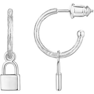 PAVOI 14K Gold Plated 925 Sterling Silver Post Huggie With Dangle | Small Hoop Earrings For Women | Trendy Dangle Hoop Earrings(White Gold)