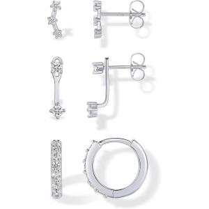 PAVOI 18K Gold Plated 925 Sterling Silver Posts Three Pairs Statement Earrings for Women – Cubic Zirconia Gold Earring Pack – Front Back Ear Jacket Crawler Stud Huggie Piercing Jewelry Set(Ear Jacket)