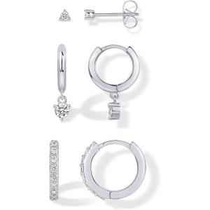 PAVOI 18K Gold Plated 925 Sterling Silver Posts Three Pairs Statement Earrings for Women – Cubic Zirconia Gold Earring Pack – Front Back Ear Jacket Crawler Stud Huggie Piercing Jewelry Set(Minimalist)