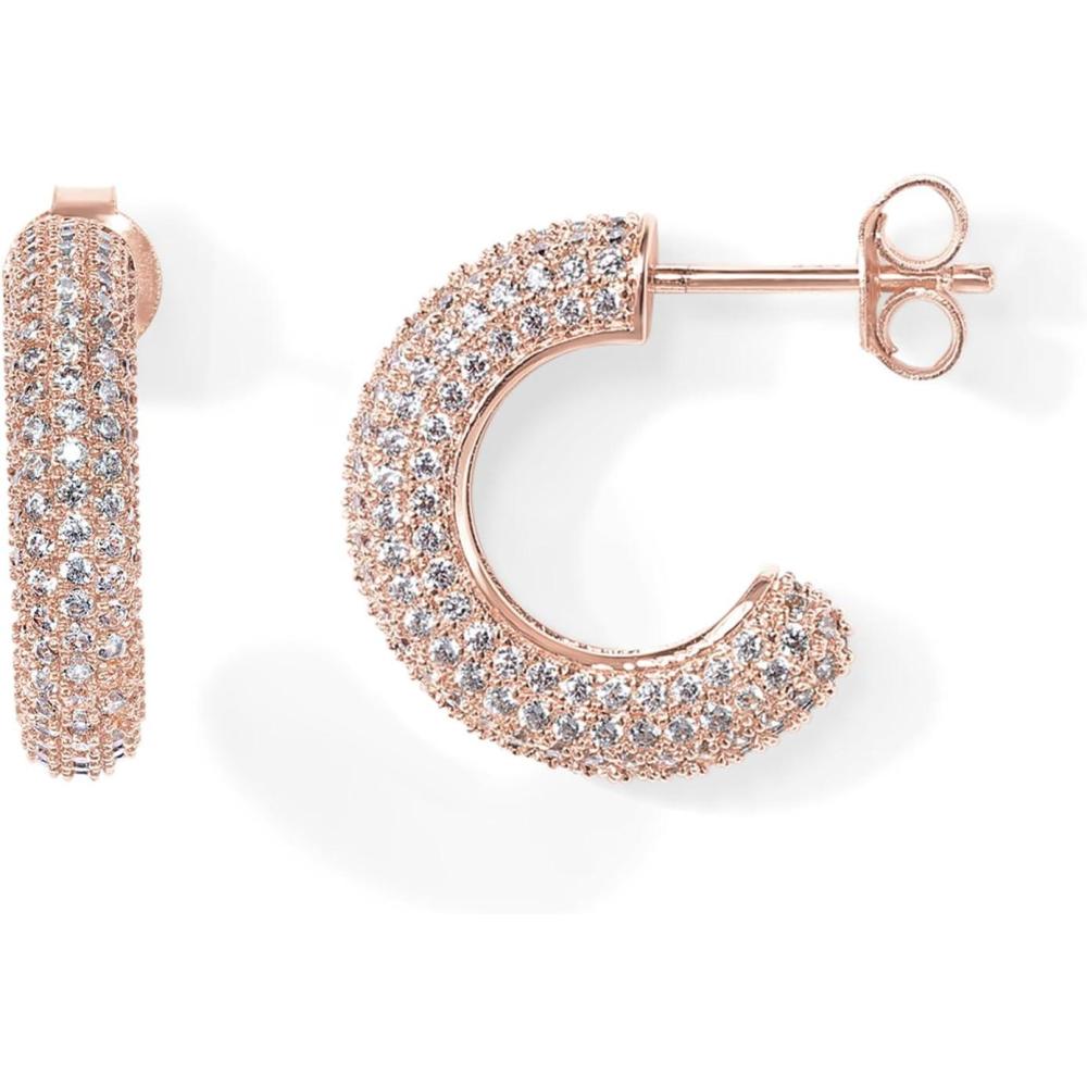 imagePAVOI 14K Gold Plated 925 Sterling Silver Post Cubic Zirconia Chunky Hoop Earrings  Thick Lightweight Gold Earrings for Women  Fully Studded HoopRose Gold