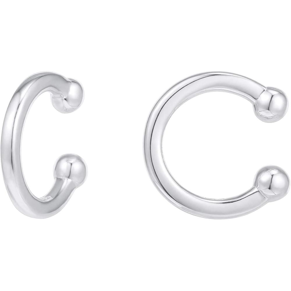 imagePAVOI 14K Gold Plated 925 Sterling Silver Round Huggie Ear Cuff Gold Earrings for Women  Clip On Cartilage Cuff EarringsWhite Gold