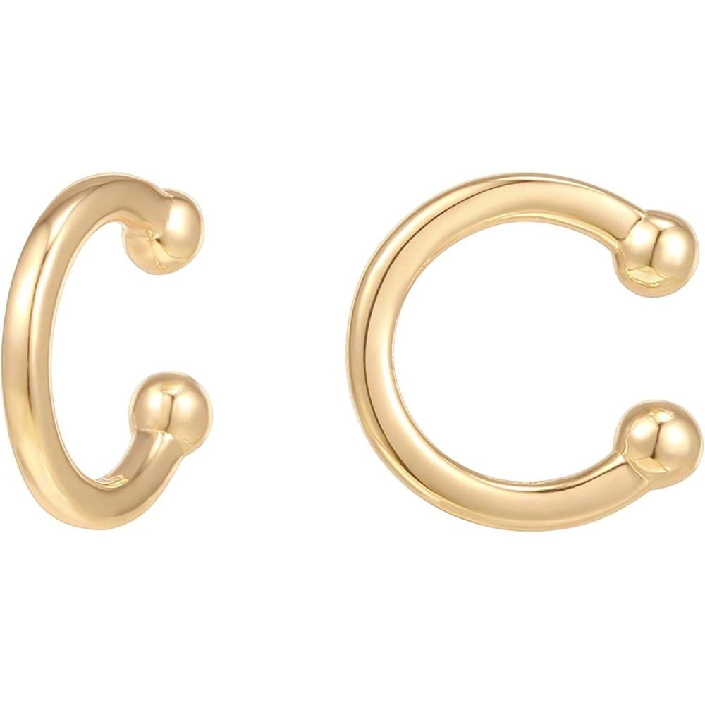 imagePAVOI 14K Gold Plated 925 Sterling Silver Round Huggie Ear Cuff Gold Earrings for Women  Clip On Cartilage Cuff EarringsYellow Gold