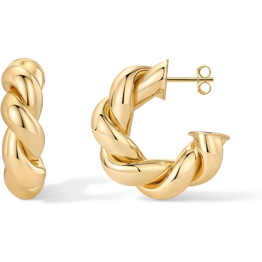 imagePAVOI 14K Gold Plated Chunky Twisted Puffed Rope Hoop Earrings for Women  Gold Earring PairYellow Gold