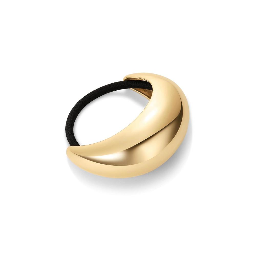 imagePAVOI 14K Yellow Gold Plated Dome Waterproof Chunky Metal Hair Band Ponytail Holders for Women Stainless Steel Statement Cuff Fashion Accessories Stretchy Gold Hair TiesChunky Yellow Gold