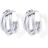 PAVOI 14K Gold Plated Chunky Multi Hoop Earrings for Women | Hypoallergenic Trendy Triple Split Loop Huggie Earrings(White Gold)