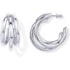 PAVOI 14K Gold Plated Chunky Multi Hoop Earrings for Women | Hypoallergenic Trendy Triple Split Loop Huggie Earrings(White Gold)