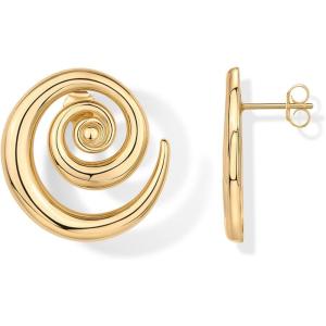 PAVOI 14K Gold Plated 925 Sterling Silver Posts Statement Spiral Stud Earrings for Women | Trendy Chunky Drop Earrings(Yellow Gold)