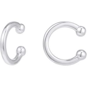 PAVOI 14K Gold Plated 925 Sterling Silver Round Huggie Ear Cuff Gold Earrings for Women | Clip On Cartilage Cuff Earrings(White Gold)