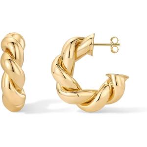 PAVOI 14K Gold Plated Chunky Twisted Puffed Rope Hoop Earrings for Women | Gold Earring Pair(Yellow Gold)